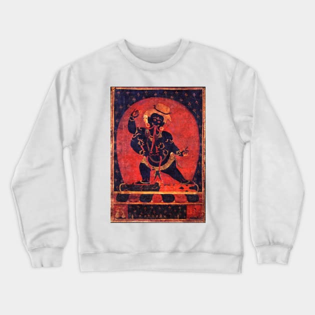 Mahakala Tibetan Buddhist Thangka Reproduction Crewneck Sweatshirt by TammyWinandArt